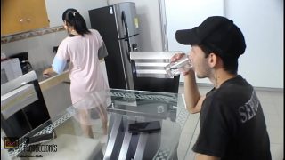 horny young lovers having a hot fuck session in the kitchen