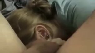 Pierced teen gf gives head to a bf